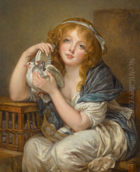 'Une fillette avec pigeons', after Jean-Baptiste Greuze Oil Painting by unknown