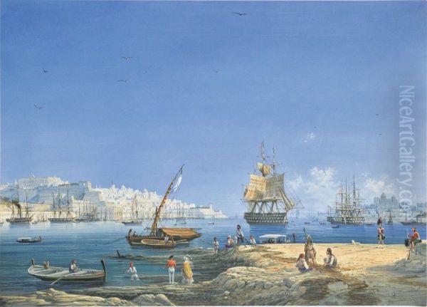 Valletta, a view of the Grand Harbour Oil Painting by unknown