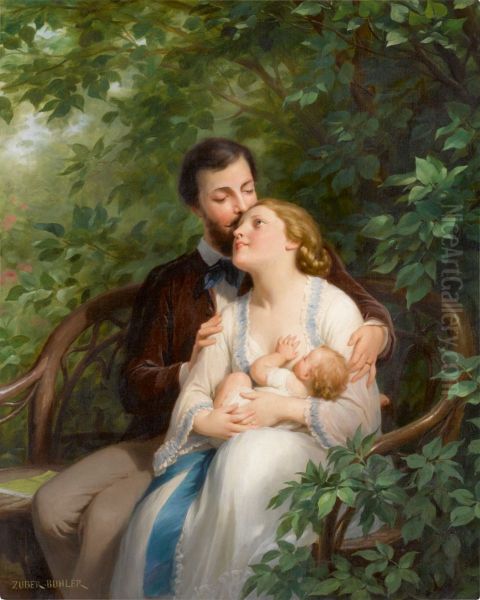 Feeding the baby Oil Painting by Fritz Zuber-Buhler