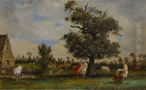 CHEVAUX SOUS UN POMMIER Oil Painting by unknown