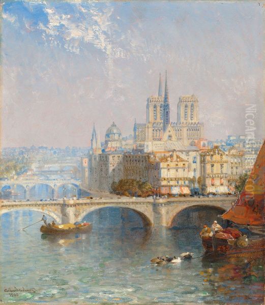 Paris with Notre Dame Oil Painting by Arthur Joseph Meadows