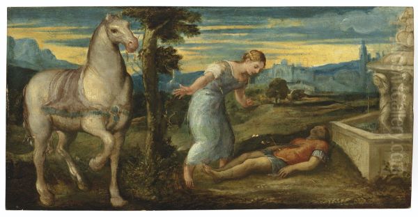 Angelica and Medoro Oil Painting by Bonifazio Veronese