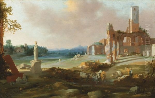 A landscape with classical ruins Oil Painting by Bartholomeus Breenbergh