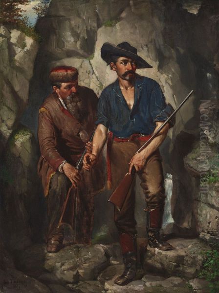 Awaiting the Claim Jumpers (Trappers of the Yellowstone) Oil Painting by John Mulvany