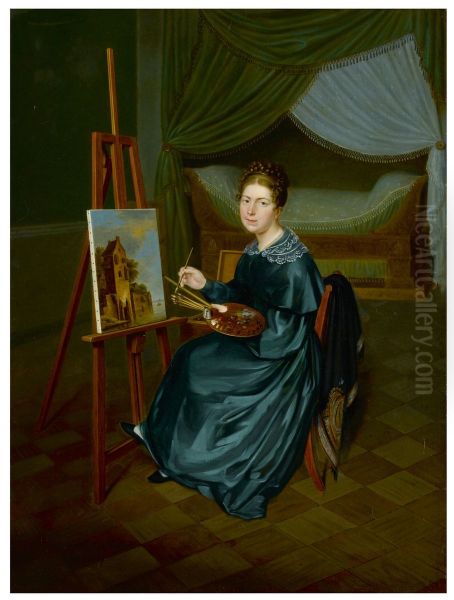 PORTRAIT OF THE ARTIST'S WIFE, MME. COMBETTE Oil Painting by Joseph Marcellin Combette