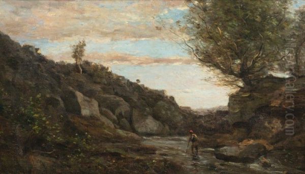 UN TORRENT DES ABRUZZES Oil Painting by Jean-Baptiste Camille Corot