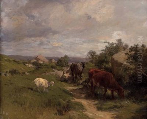 Ziege Und Weidende Kuhe Oil Painting by Charles Henry Buttrick