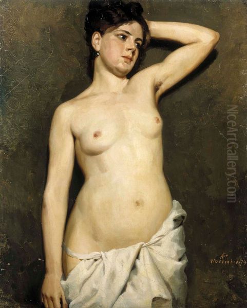 Kvinnlig modellstudie, akademiestudie Oil Painting by Albert Edelfelt