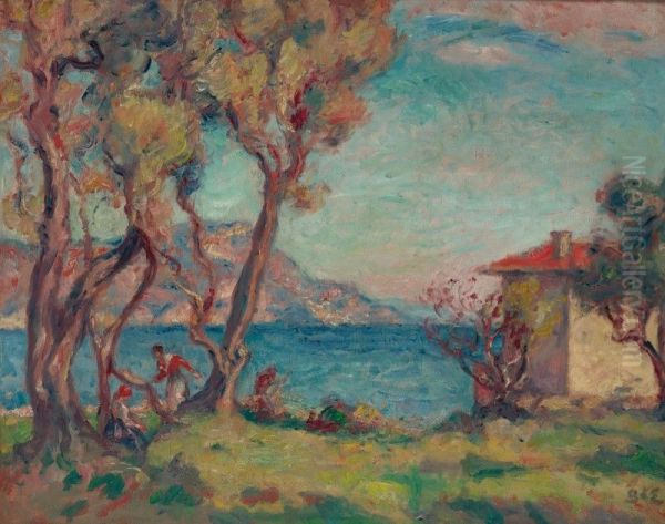 MAISONETTE AU BORD DE LA MER Oil Painting by Georges d'Espagnat