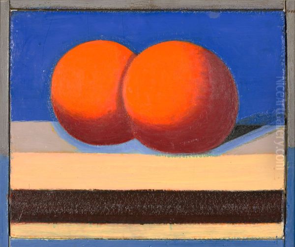 Two oranges on a table. Oil Painting by Vilhelm Lundstrom