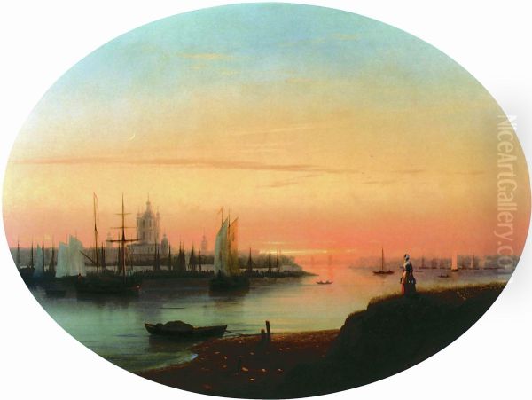 Smolny Abbey. Sunset. Oil Painting by Ivan Aivazovsky