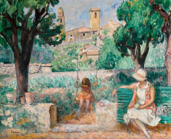 LE CANNET, LA BALANCOIRE Oil Painting by Henri Lebasque