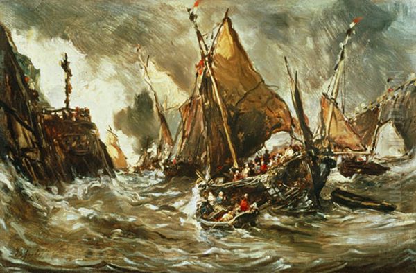 Matelots sortant du port de Saint-Valery Oil Painting by Eugene Isabey