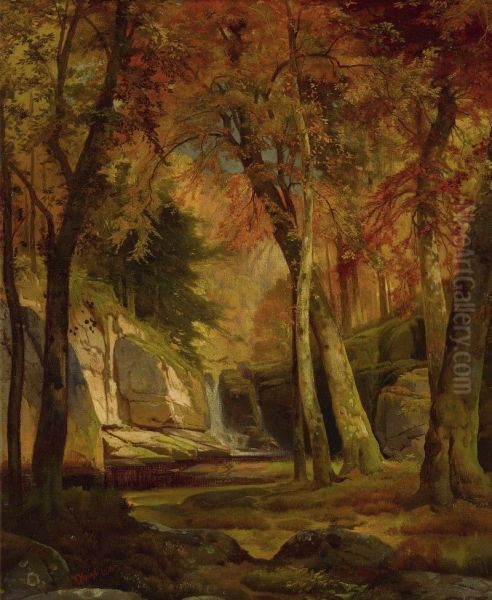 AUTUMN WOOD SCENE Oil Painting by Thomas Moran