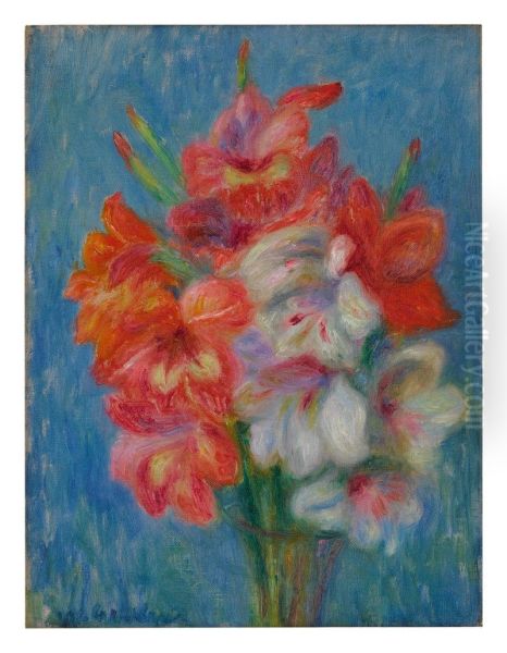 PINK AND WHITE GLADIOLI Oil Painting by William James Glackens