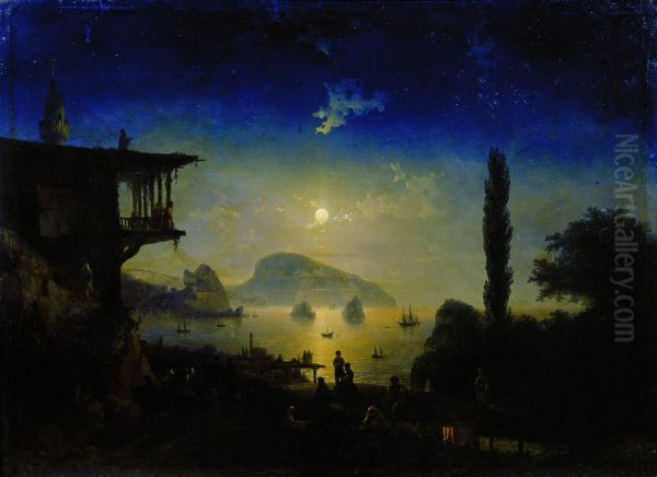 Moon night on the Crimea. Gurzuf. Oil Painting by Ivan Aivazovsky