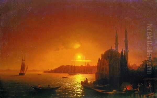 View of Constantinople by moonlight. Oil Painting by Ivan Aivazovsky