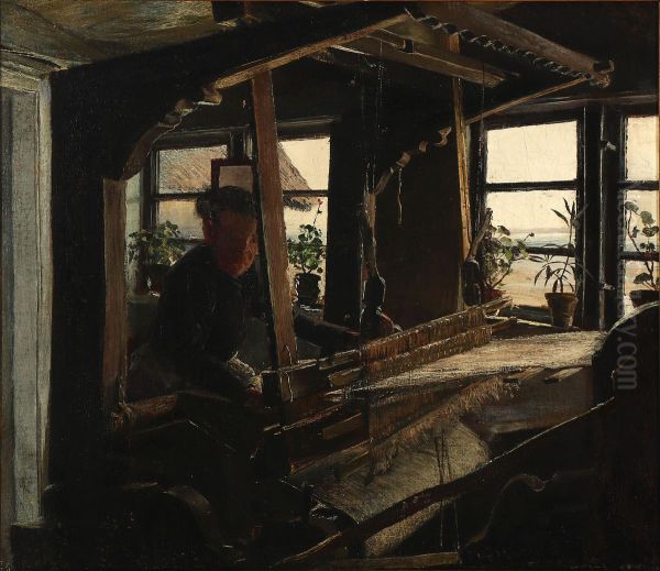 Interior fra Hanehoved Huse, fiskerleje i Melby Sogn Oil Painting by Laurits Andersen Ring