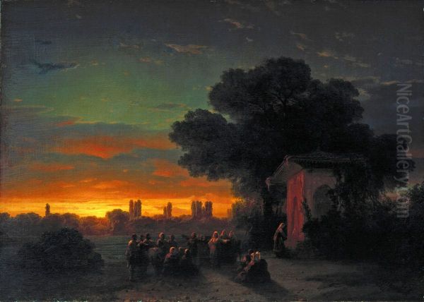 View in Crimea at sunset Oil Painting by Ivan Aivazovsky