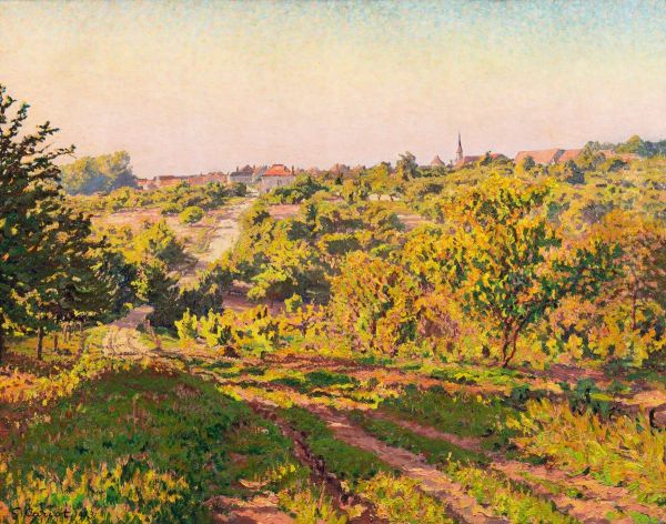 Paysage au clocher Oil Painting by Gustave Cariot