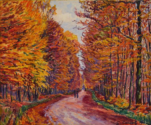 GEORGENBORN, LA ROUTE DE WIESBADEN EN FORET, AUTOMNE Oil Painting by Gustave Cariot