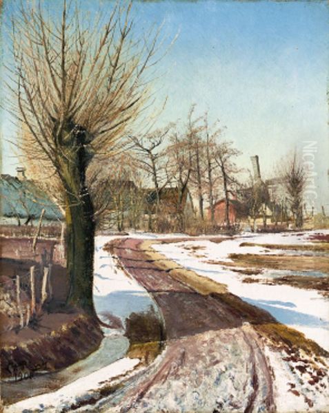 I marts. Sne. Klar himmel. Oil Painting by Laurits Andersen Ring