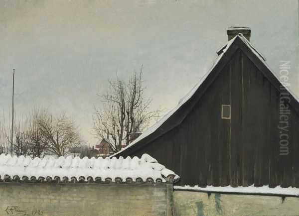 Winter day at St. Jorgensbjerg Church Oil Painting by Laurits Andersen Ring