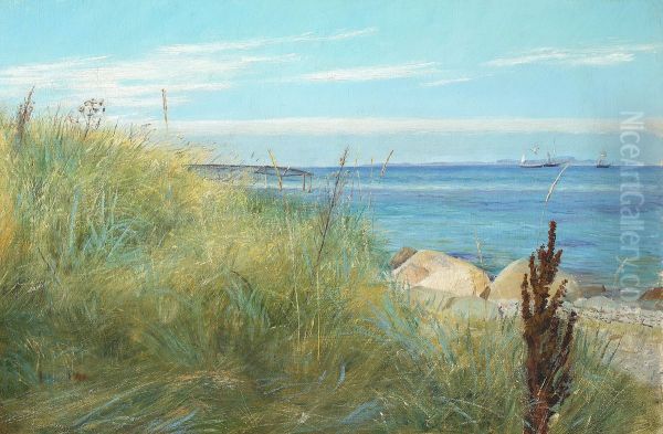 Beach view with some sand ryegrass. Oil Painting by Laurits Andersen Ring