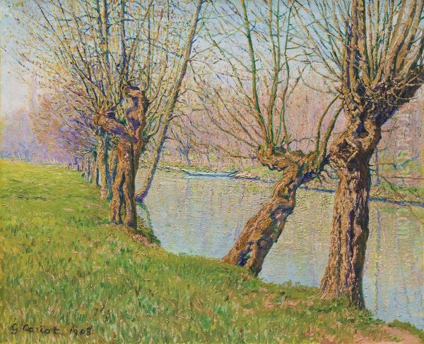 LES SAULES AU BORD DE LA RIVIERE Oil Painting by Gustave Cariot