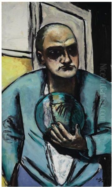 (SELF-PORTRAIT WITH CRYSTAL BALL) Oil Painting by Max Beckmann