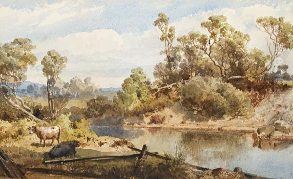 Cattle By A Stream Oil Painting by Abraham Louis Buvelot