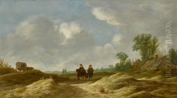 DUNE LANDSCAPE WITH FIGURES ON HORSEBACK Oil Painting by Pieter de Neyn