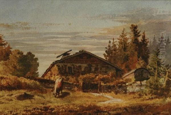 Swisschalet Farm Near Lausanne Oil Painting by Abraham Louis Buvelot