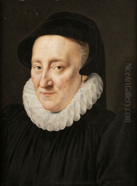 PORTRAIT OF AN ELDERLY LADY, BUST LENGTH Oil Painting by Adriaen Thomasz. Key