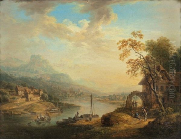 RIVER LANDSCAPE Oil Painting by Christian Georg Schutz