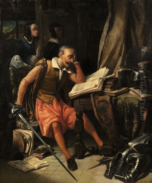 DON QUICHOTTE IN HIS STUDY Oil Painting by Louis-Henri de Rudder