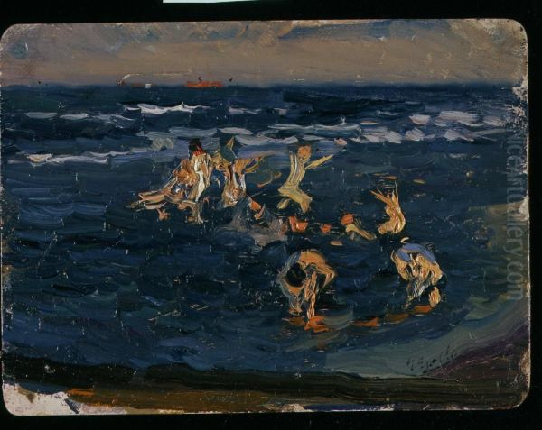 The Beach, Valencia (Boys in the Surf) Oil Painting by Joaquin Sorolla