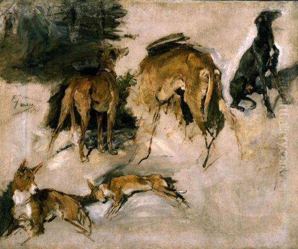 Sketch of Hunting Dogs Oil Painting by Francisco Domingo Marques