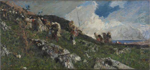 Arabs Ascending a Hill Oil Painting by Maria Fortuny Marsal