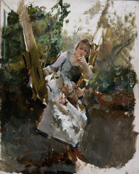 Sketch (Woman on a Swing) Oil Painting by Emilio Sala