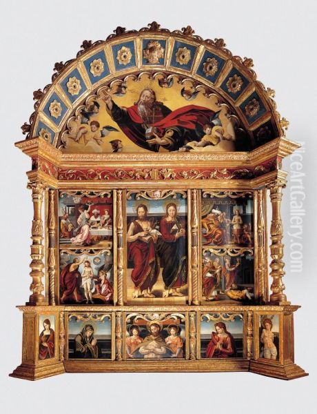 Altarpiece of the Two Saint Johns (eleven panels) Oil Painting by Martin Gomez the Elder