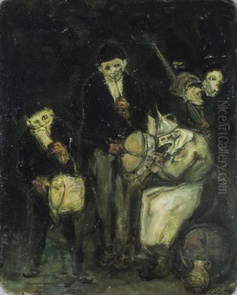 Masked Street Musicians (Murga a Mascaras Tocando) Oil Painting by Jose Gutierrez Solana