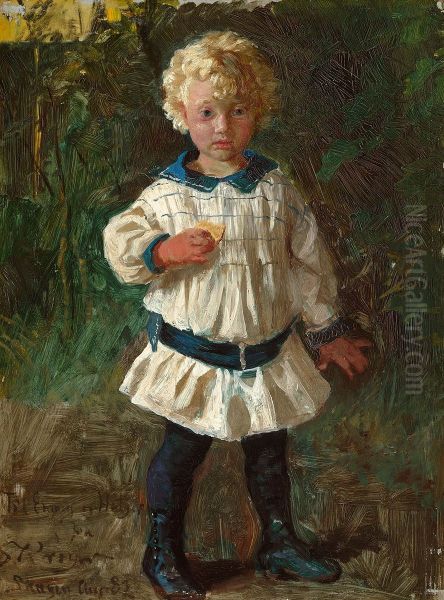 A fair-haired boy. Portrait of Jens Drachmann. Oil Painting by Peder Severin Kroyer