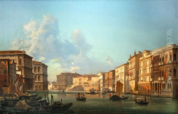 The Grand Canal towards Ca' Pesaro Oil Painting by Ippolito Caffi