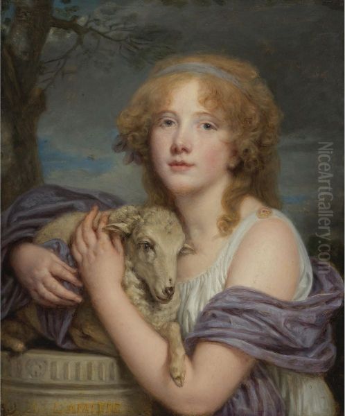 Girl with a Lamb Oil Painting by Jean-Baptiste Greuze