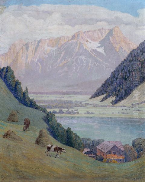 Bergsee Oil Painting by Max Kahrer