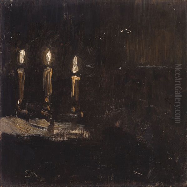 Study of burning candles Oil Painting by Peder Severin Kroyer