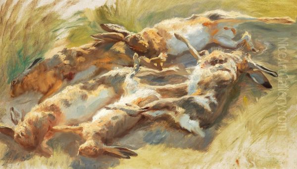 Hares shot. Oil Painting by Peder Severin Kroyer