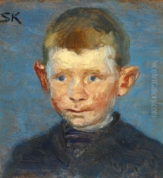 Head of a boy Oil Painting by Peder Severin Kroyer