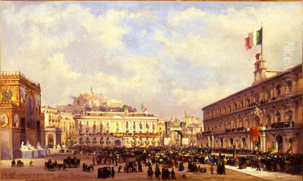 Arrival of Vittorio Emanuele in Naples Nov 7, 1860 Oil Painting by Ippolito Caffi